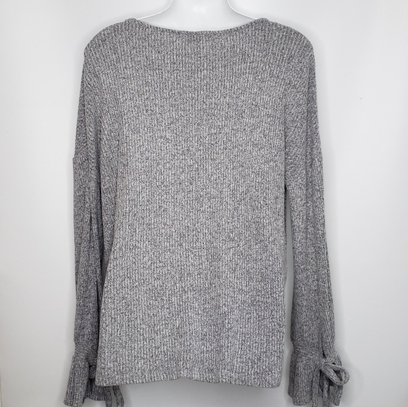 Lucky Brand Knit  Grey Crew Neck Sweater Tie Wrist Size Large - Picture 5 of 13